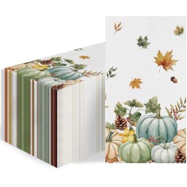 Imagem de 100 guardanapos de outono para convidados, guardanapos de papel descartáveis de Ação de Graças, toalhas de hóspedes de abóbora em aquarela de outono para jantar de ação de graças, colheita, cozinha
