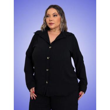 Imagem de Camisa Feminina Plus Size Social Manga Longa Blusa C Botões Elegante -