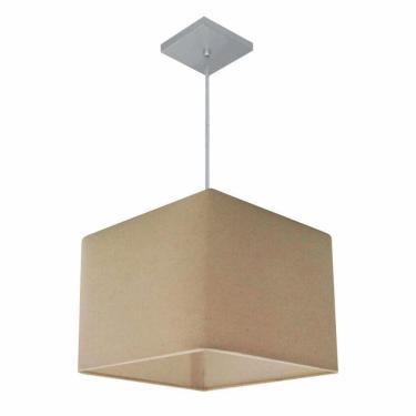 Imagem de Lustre Pendente Quadrado Vivare Md-4059 Cúpula Em Tecido 21/35x35cm - Bivolt Algodão-crú 127/220v