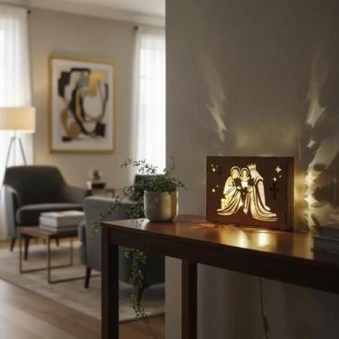 Imagem de Decoração Caixa Luminária Presente Criativo Mdf Led Sagrada Família Je