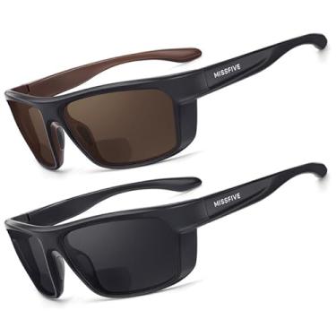 Imagem de Missfive Pacote com 2 óculos de sol leves de leitura bifocais para homens, armação TR90, óculos de sol esportivos, proteção UV, pesca/dirigir, 3 x