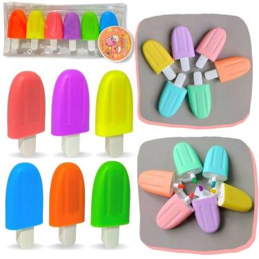 Imagem de Marca Texto Picolé 6 Cores Pasteis Caneta Escolar