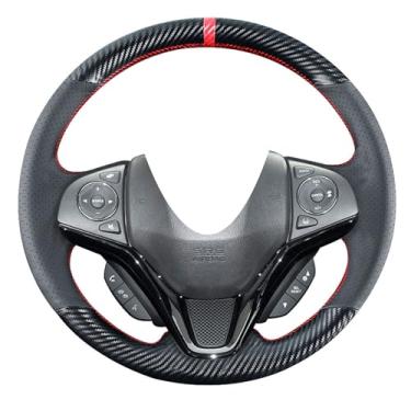 Imagem de Carkooler Capa de volante de fibra de carbono com costura DIY para Honda HR-V HRV Vezel SUV 2016-2020 / para Honda Fit Hatchback 2015-2020 38.1 cm acessórios interiores de couro de microfibra preta