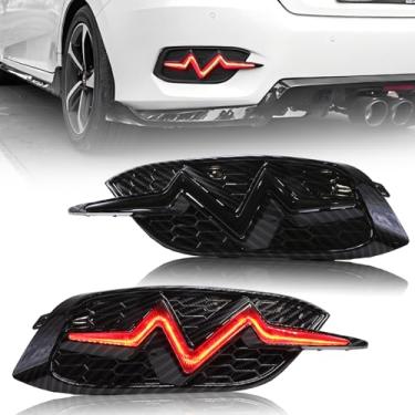 Imagem de ATDK GROUP Luz de para-choque traseiro de LED para Honda Civic LX EX Touring Sedan 2016-2021 10ª geração de fibra de carbono para para-choques e faróis de neblina com seta sequencial dinâmica