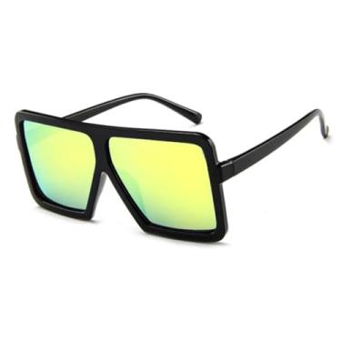 Imagem de HPIRME Óculos vintage grandes femininos para homens, armação grande punk, luxo, UV400 (preto-dourado espelhado)