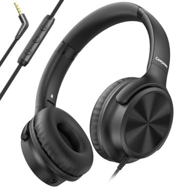 Imagem de Cowyawn Fones de ouvido sobre-auriculares com fio, fones de ouvido dobráveis com microfone, controle de volume, som estéreo HD, fones de ouvido leves de 3,5 mm para adultos/adolescentes/Chromebooks