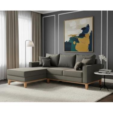 Imagem de Sofá Beny com Chaise Esquerda, 3 Lugares, Estofado em Linho, Base em Madeira, 1,40x2,00m (Grafite)