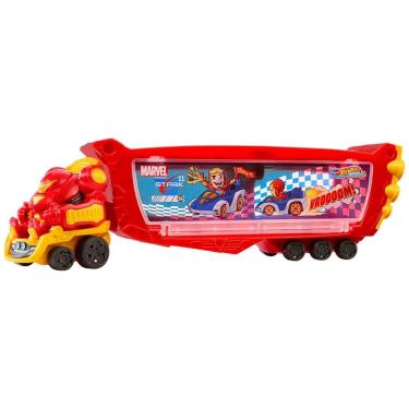 Imagem de Transportador Hot Wheels RacerVerse Marvel Hulkbuster com Capacidade para 10 Carros, Cabine Removível e Capacete Incluso
