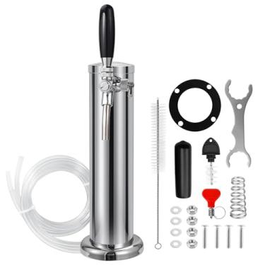 Imagem de Dbgogo Torre de cerveja de pressão de torneira única, torneira de cerveja de controle de fluxo ajustável, torre de torneira única, aço inoxidável polido, flange de 7,6 cm, torre Kegerator de torneira