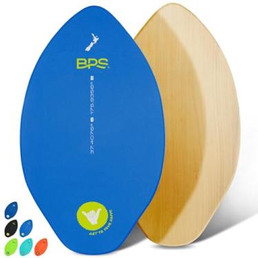 Imagem de Skimboards BPS 'Shaka' com almofada de aderência de EVA colorida e revestimento transparente de alto brilho | placa de esqui de madeira com almofada de aderência para crianças e adultos | Escolha entre 3 tamanhos e cores de almofada de tração, Blue w/ Yellow Accent, 30 Inch