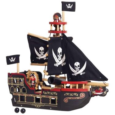 Imagem de Navio Pirata de Madeira Barbarossa Brinquedo Premium para Crianças de 3 Anos ou Mais, Le Toy Van, Preto