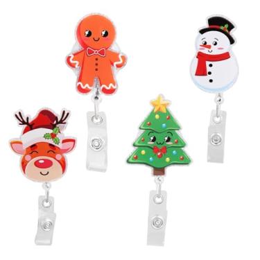 Imagem de 4 Peças Bobinas Retráteis para Crachás de Natal, 4 Estilos Porta-Cartões Identificação em Acrílico com Clipe Metal Giratório 360° para Enfermeiros Profissionais Saúde Enfermagem Estudantes