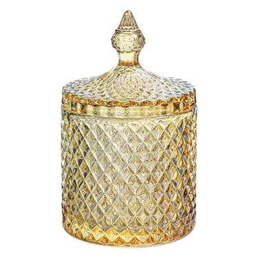 Imagem de RockTrend Home Decorativa Borboleta Pote de Balas Doces Prato Balas Armazenamento Buffet Recipiente Cristal Claro Diamante Frasco facetado com Tampa de Cristal Grande - 473 ml, Âmbar, 16 OZ