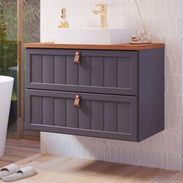 Imagem de Armário de Banheiro Sense 80 Cm 1 Porta e 1 Gaveta 100% Mdf Titanium/Freijó - Mgm Móveis