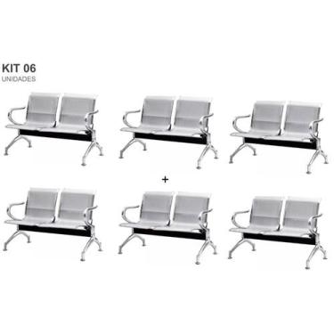 Imagem de Kit com 6 Cadeiras Longarina Aeroporto Cromada 2 Lugares - TM