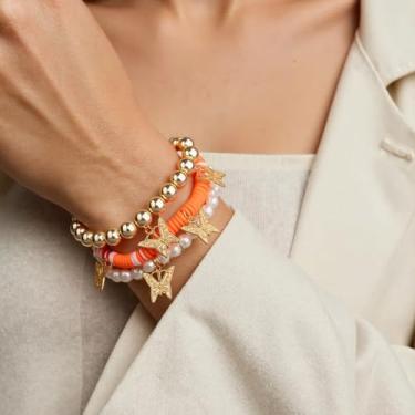 Imagem de Pulseira elástica Boho com contas coloridas empilháveis de contas de cristal modernas bijuterias presentes para mulheres, 4Pcs, Acrílico, Sem Pedra Preciosa