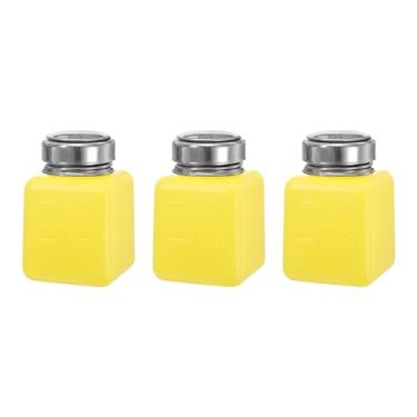 Imagem de Generic Dispensador de álcool solvente 120 ml/113.4 g bomba distribuidora de líquido amarelo push down para limpeza de acetona, removedor de esmalte de maquiagem, 3 peças