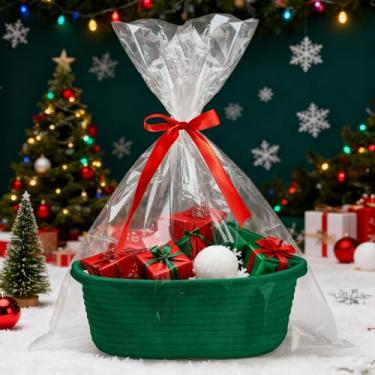 Imagem de Cesta de armazenamento fofa de Natal com alça, cestas para presentes vazias, cestas de presente para arrecadação de fundos, sorteio de chá de aniversário, caixa organizadora decorativa para animais de