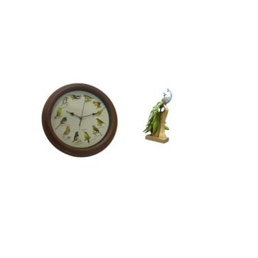 Imagem de Fenteer Relógio de Parede Elegante com Canto de Pássaros E Ornamento de Escultura de Pavão para Sala de Jantar, Mesa de Escritório, Peça Central, Decoração de