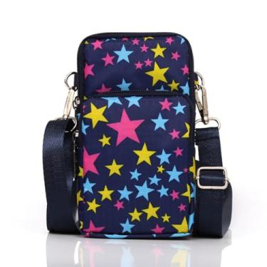 Imagem de Bolsas transversais para mulheres - Mini bolsas de telefone com alça transversal e carteira - Bolsa de braço de nylon para mulheres e homens, Estrela, Small (3.9 inches W x 7 inches L x 2.3 inches H