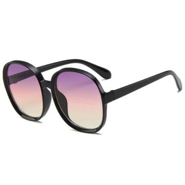 Imagem de Óculos de sol redondos com armação grande e clássico, feminino e masculino, esportivo, para atividades ao ar livre, verão e viagem, UV400 (preto, cinza e amarelo)