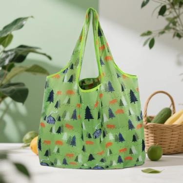 Imagem de Sacos de compras reutilizáveis de poliéster dobrável, estampa geométrica de flores de animais fofos, sacolas de compras reutilizáveis extragrandes de 13,6 kg, resistentes e laváveis na máquina