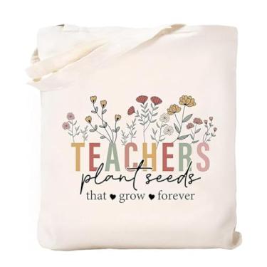 Imagem de Bolsa feminina de lona para professores, moderna, com estampa de sementes de plantas, bolsa de ombro com estampa de flores, Damasco, One Size
