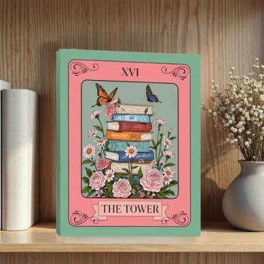 Imagem de Pilha de livros de arte de parede, presentes para amantes de livros, pinturas emolduradas em tela de flores vintage para decoração de quarto, estampas de borboletas para sala de estar, entrada, quarto