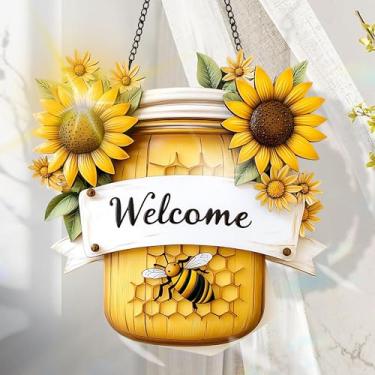 Imagem de Suncatcher acrílico colorido, decoração de janela suspensa de girassol com design de vitral impresso, apanhador de sol, arte de parede de arco-íris, ideia de presente e ornamento de jardim, uso