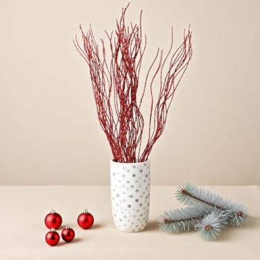 Imagem de 26,9 cm de Natal com glitter em pó espuma de bagas artificiais flores buquê casa ano novo guirlanda de mesa decoração DIY (vermelho sem bola)