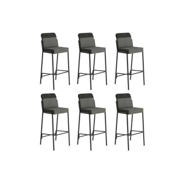 Imagem de Banqueta De Cozinha Duo 1753 Kit 6 Un Preto-linho Grafite-courano Preto - Carraro