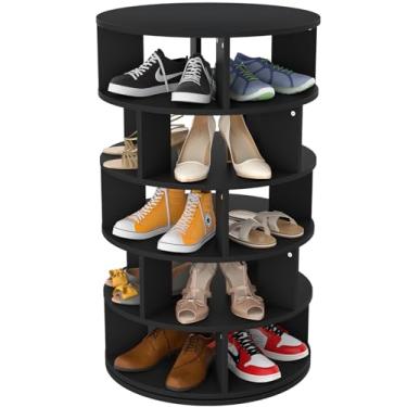 Imagem de Aheaplus Sapateira giratória, organizador de sapatos de madeira de 5 níveis para armário, rack giratório de 360° torre prateleira de armazenamento de sapatos para entrada, garagem, quarto, preto