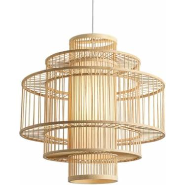 Imagem de WLHAZMWY Candeeiro pendente de teto antigo para pendurar em madeira asiática, acessório de iluminação pendente feito à mão para restaurante, sala de estar e jantar (50 cm)