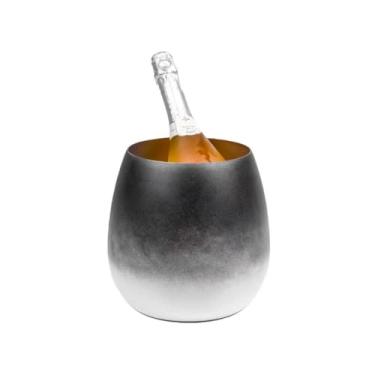 Imagem de Balde de gelo de aço inoxidável bicamada preservação do calor isolamento frio bonito KTV champanhe vinho tinto cerveja gelo bloco de gelo balde comercial (preto)