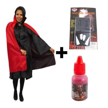 Imagem de Fantasia Halloween Masculina Conde Drácula Capa de Vampiro Dupla Face 