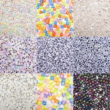 Imagem de Miçanga Passante Letras Colorida 7mm 300pçs 45g Alfabeto Escolha o Mod