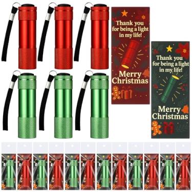 Imagem de Tujoe Conjunto de 12 mini lanternas de Natal, lanternas portáteis de LED de alumínio, tochas brilhantes com cartão de Natal, portátil, 9 lâmpadas para presente de Papai Noel, lembrancinha de festa