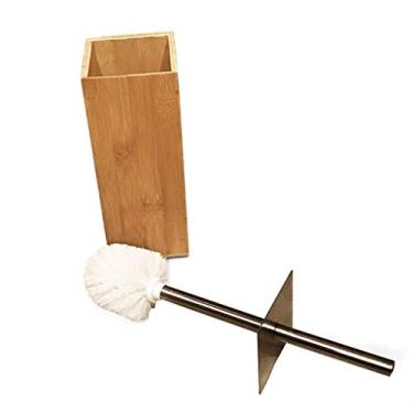 Imagem de Escova e suporte, conjunto de limpeza de vaso sanitário, suporte de bambu e alça de escova de aço inoxidável, escova de vaso sanitário independente e suporte
