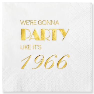 Imagem de Crisky Pacote com 50 guardanapos de aniversário de 60 anos para homens e mulheres, guardanapos descartáveis de folha de ouro 1966 para bolo sobremesa de bebidas artigos de festa de aniversário de 60