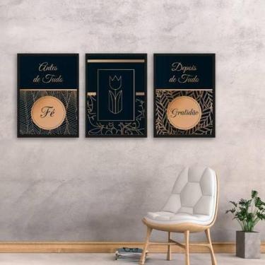 Imagem de Kit 3 Quadros Decorativos Fé E Gratidão Flor Tulipa 34x23Cm - Quadros 