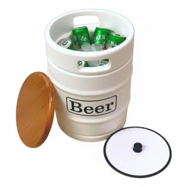 Imagem de Cooler Barril Decorativo 28L Branco c/Tampo de Madeira