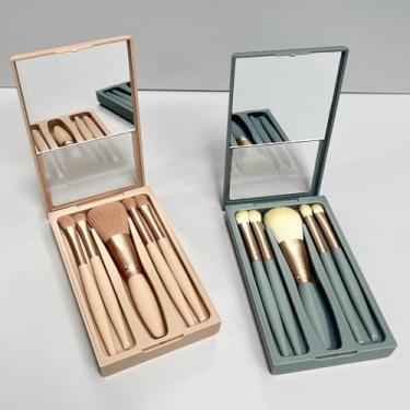 Imagem de Conjunto de pincéis de maquiagem profissional com espelho – Pincéis de viagem macios e macios – Essenciais ao ar livre para presentes de Halloween e Natal, acessórios de viagem