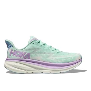 Imagem de HOKA Clifton 9 Tênis de corrida feminino Road, Oceano iluminado pelo sol/névoa lilás, 39