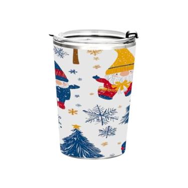Imagem de Blueangle Copo de 340 g com tampa e canudo, copo de café com água isolada a vácuo de aço inoxidável, caneca de viagem fofa de gnomo de Natal, copo térmico para bebidas quentes e frias (438)