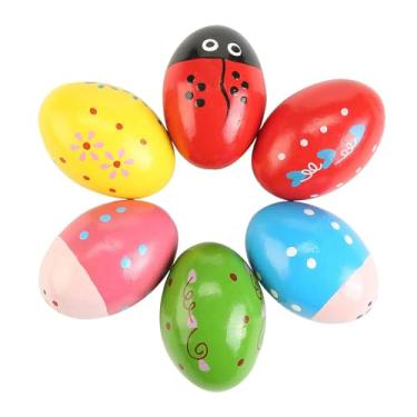 Imagem de YIJU Conjunto de 6 Chocalhos de Ovo de Madeira, Chocalhos Musicais de Percussão Compactos para Desenvolvimento Musical, Ótimas Opções para Presentear no