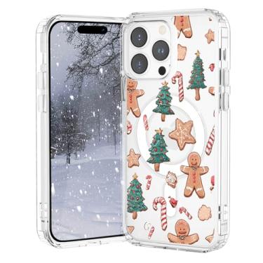 Imagem de VibrantFruitique Capa de Natal para iPhone 16 Pro Max, linda capa magnética transparente de homem de gengibre, compatível com MagSafe, capa protetora à prova de choque de TPU macio com anel magnético