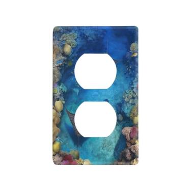Imagem de Blueangle Placa de parede Sea Stingray Duplex Outlets, tamanho padrão, placas de cobertura de tomada elétrica de 1 gangue para decoração de quarto de escritório em casa, 4,53 x 2,76 polegadas (100)