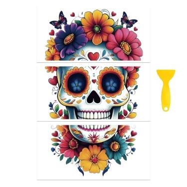 Imagem de Peacoblue Adesivo decalque de transferência para decoração de artesanato de móveis 15 x 30 cm Dia dos Mortos, 3 peças à prova d'água UV DTF transferência para gaveta cômoda vidro porcelana madeira