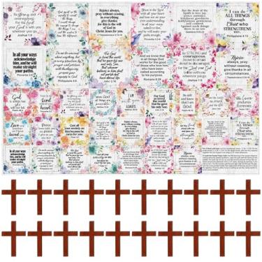 Imagem de Colcha de oração de bolso com pequenas cruzes de madeira, mini escritura faça você mesmo, colcha de oração de bolso para amigos, família, presente espiritual, presente de Natal (flor, marrom)