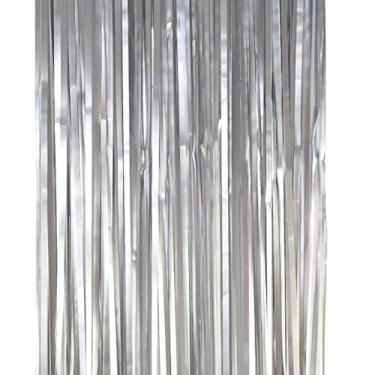 Imagem de Cortina Metalizada para Decoração, Prata, Plástico, 1m x 2m, Fitas Decorativas, Festa Aniversário Casamento